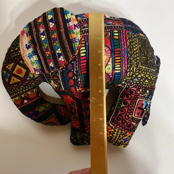 Vintage Indian Hand Embroidered Mirrored Banjara Elephant Pillow - Picture 14 of 16